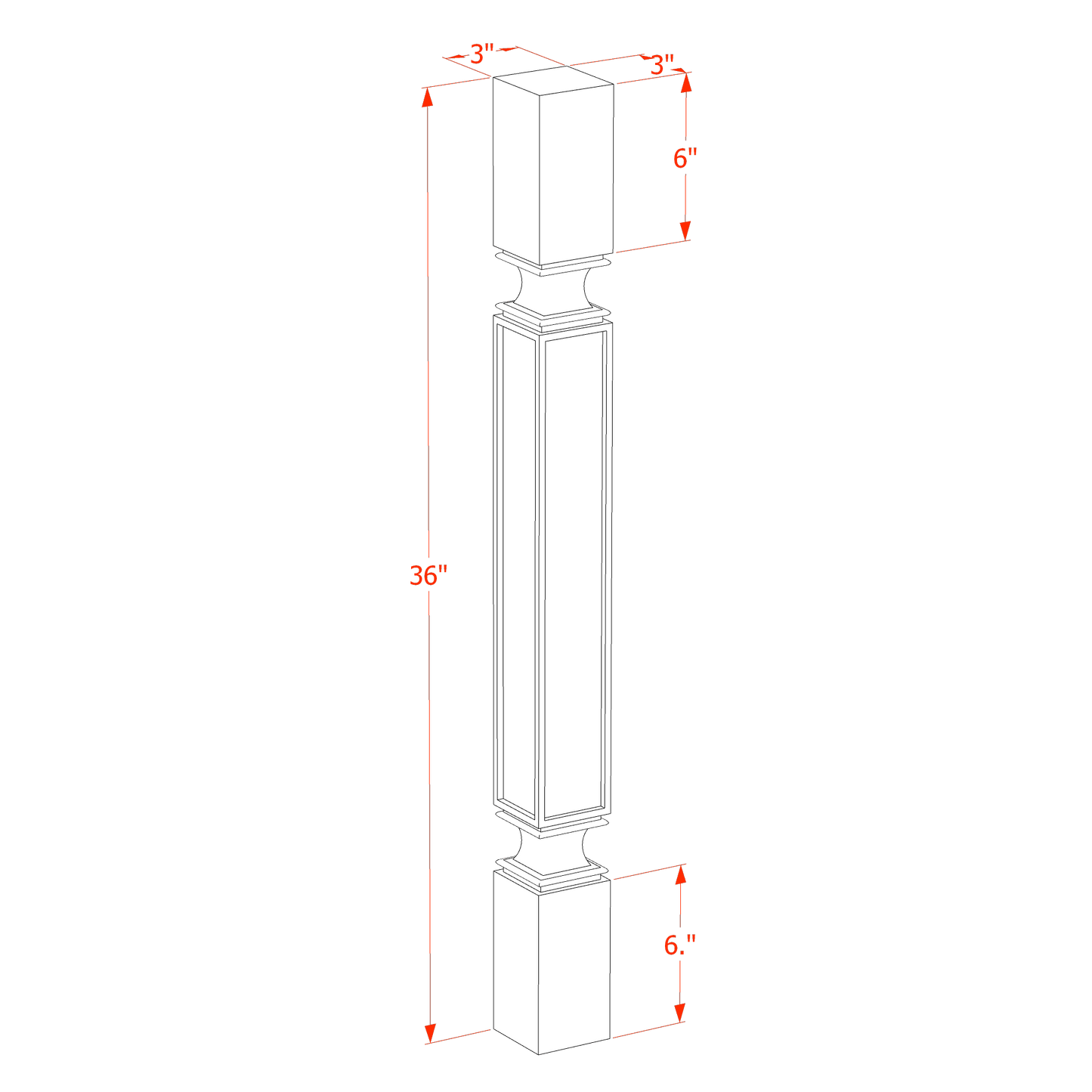 HA-SP336: Ash Gray Shaker 03"W x 36"H x 03"D Square Roman Pillar