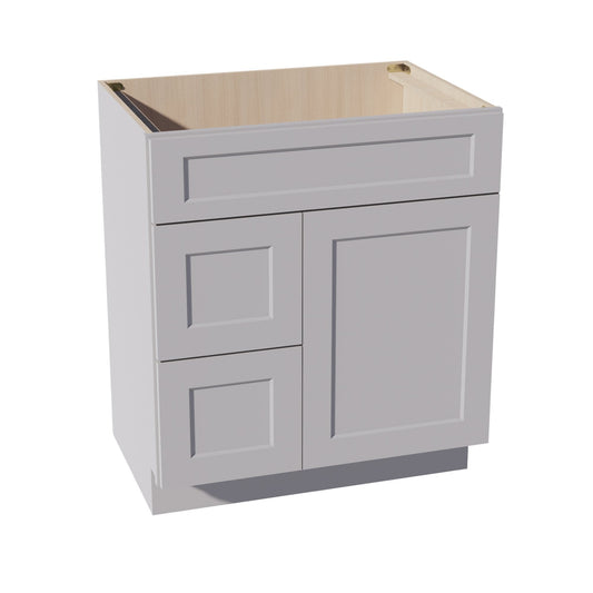 HA-VSD3021L: Ash Gray Shaker 30"W x 34-1/2"H x 21"D 1 Door & 2 Left Drawers Offset Vanity Sink Base Cabinets