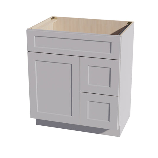 HA-VSD3021R: Ash Gray Shaker 30"W x 34-1/2"H x 21"D 1 Door & 2 Right Drawers Offset Vanity Sink Base Cabinets