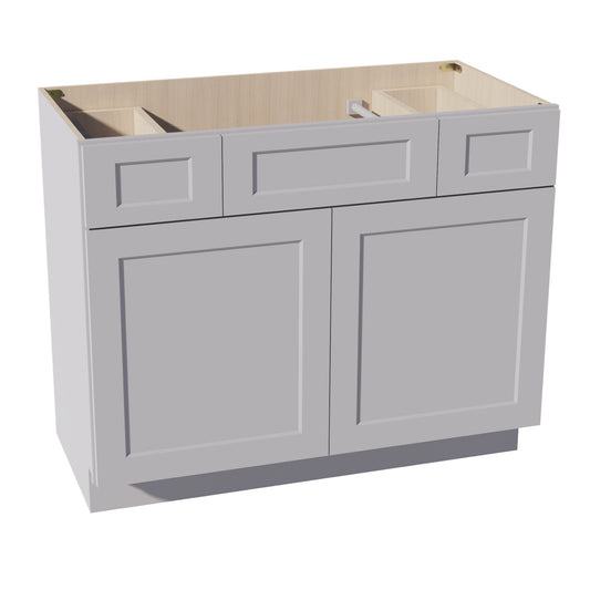 HA-VSD4221: Ash Gray Shaker  42"W x 34-1/2"H x 21"D 2 Doors, 2 Drawers & 1 False Drawer Centered Vanity Sink Base Cabinets