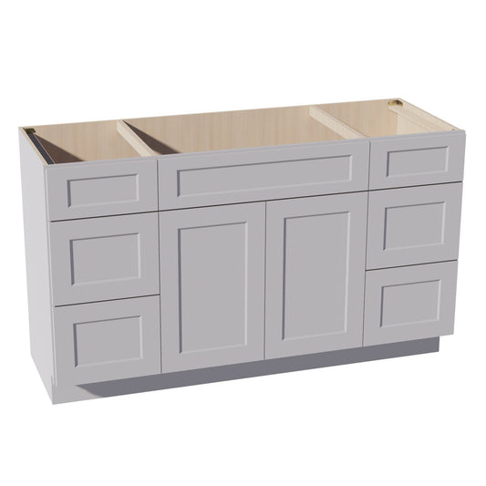 HA-VSD60SINGLE: Ash Gray Shaker 60"W x 34-1/2"H x 21"D 2 Doors, 6 Drawers & 1 False Drawer Single Sink Vanity Base Combo Cabinets