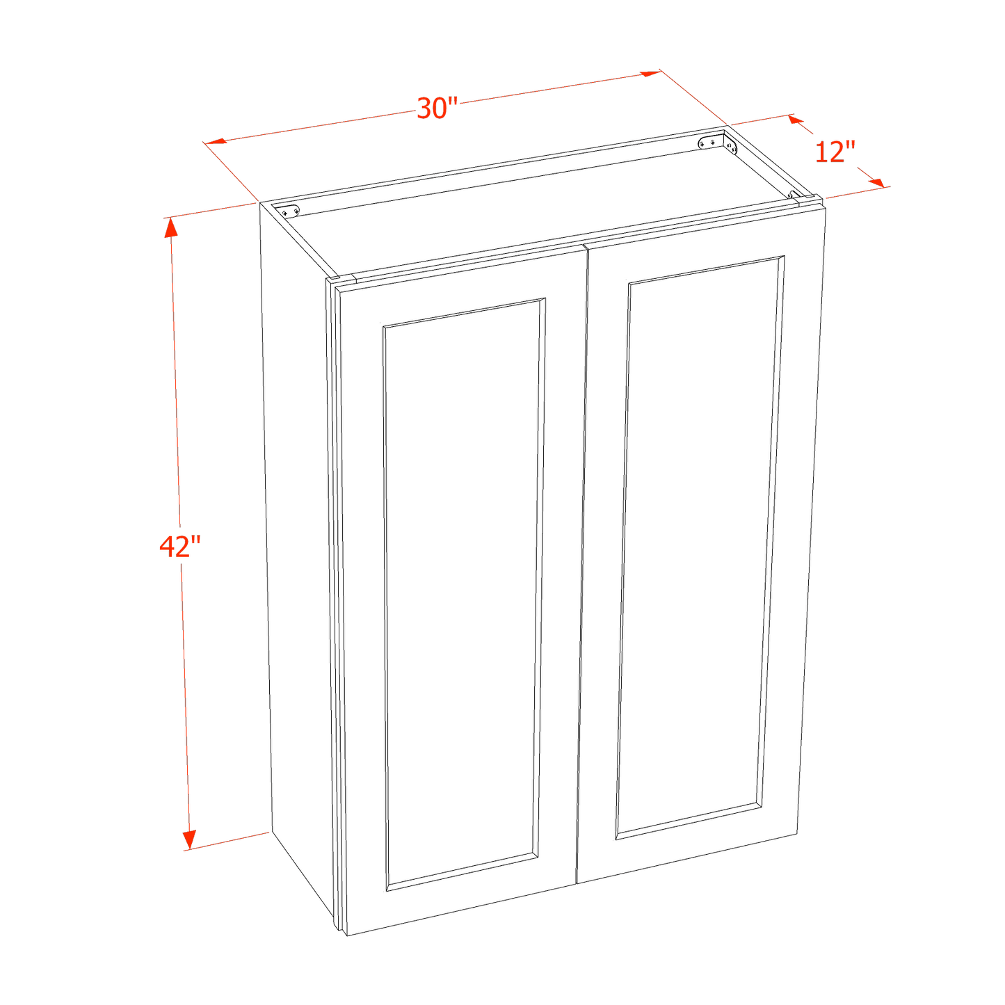 HA-W3042: Ash Gray Shaker 30"W x 42"H 2 Doors & 3 Shelves Standard Wall Cabinet