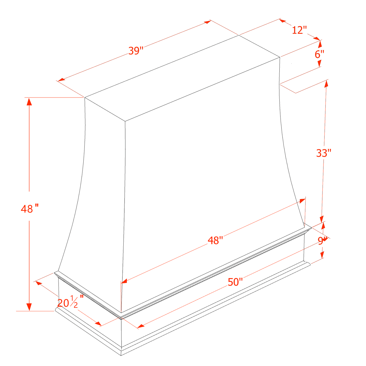 HA-WRH4848: Ash Gray Shaker 48"W x 48"H Wood Wall Mounted Range Hoods