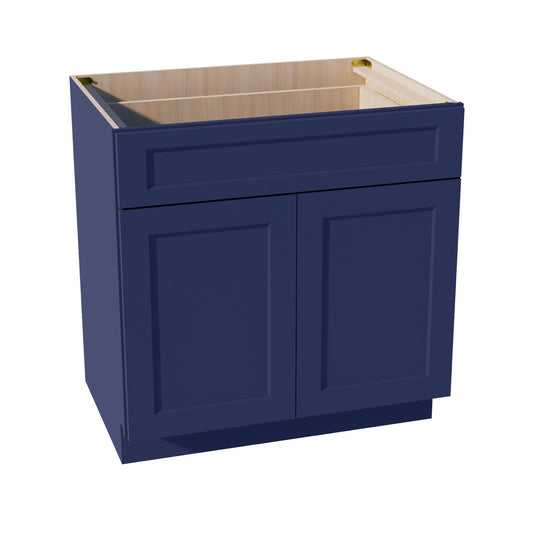 HB-B33: Indigo Blue Shaker 33" 1 Drawer 2 Doors Standard Base Cabinet