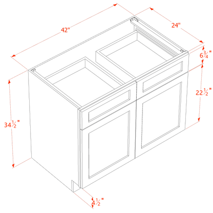 HB-B42: Indigo Blue Shaker 42" 2 Drawers 2 Doors Standard Base Cabinet