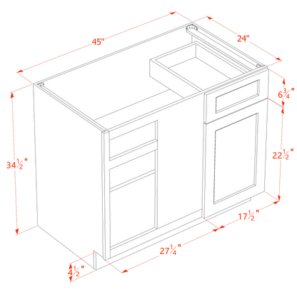 HB-BBC42/45: Indigo Blue Shaker 42" 1 Door & 1 Drawer Blind Corner Base Cabinets