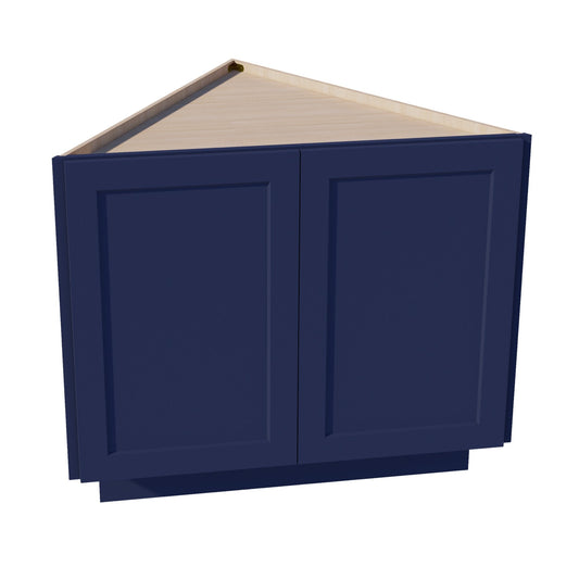 HB-BEC24: Indigo Blue Shaker 24" 2 Full Height Door Angled End Base Cabinets