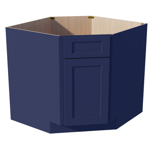 HB-DSB36: Indigo Blue Shaker 36" 1 Door 1 False Drawer Corner Sink Base Cabinet