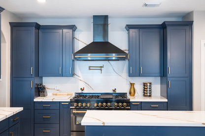 HB-OC3390: Indigo Blue Shaker 33"W x 90"H x 24"D 2 Doors & 3 Drawers Tall Oven Shelf Cabinets