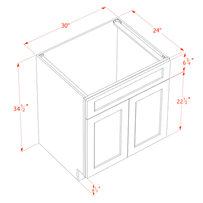 HB-SB30: Indigo Blue Shaker 30" 2 Doors 1 False Drawer Sink Base Cabinet