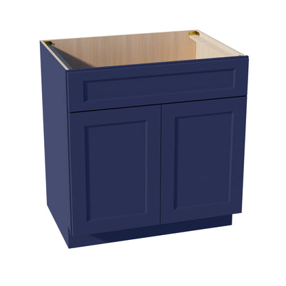 HB-SB33: Indigo Blue Shaker 33" 2 Doors 1 False Drawer Sink Base Cabinet