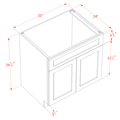 HB-SB33: Indigo Blue Shaker 33" 2 Doors 1 False Drawer Sink Base Cabinet