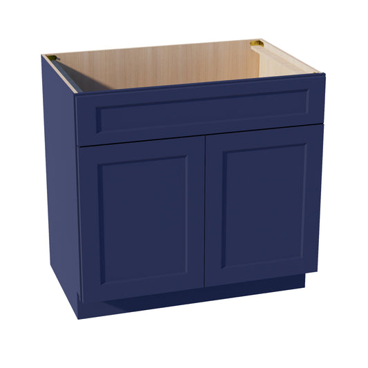 HB-SB36: Indigo Blue Shaker 36" 2 Doors 1 False Drawer Sink Base Cabinet