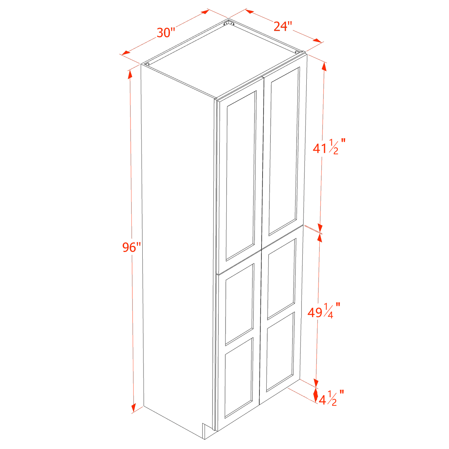 HB-TP3096: Indigo Blue Shaker 30"W x 96"H x 24"D 2 Doors & 6 Shelves Tall Shelf Pantry Cabinets