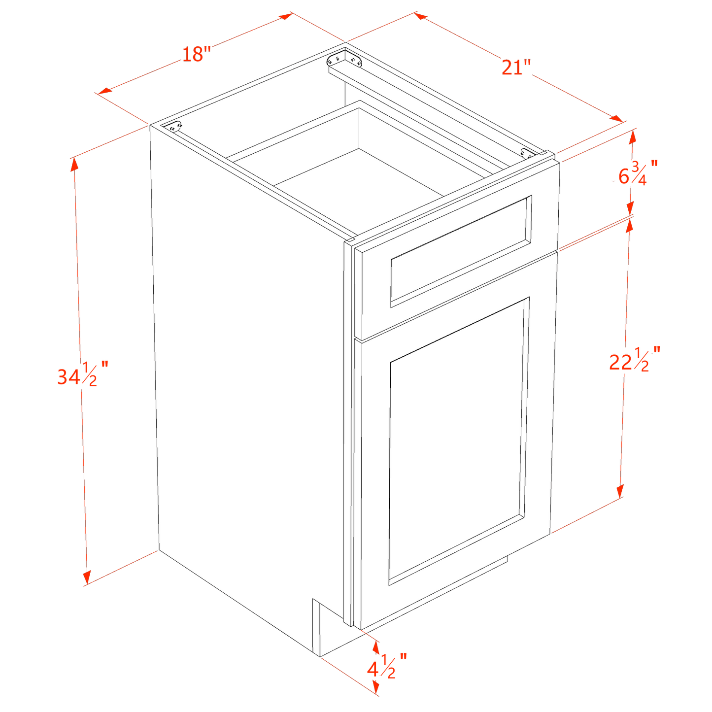 HB-VB1821: Indigo Blue Shaker 18"W x 34-1/2"H x 21"D 1 Door & 1 Drawer Single Door Vanity Base Cabinets