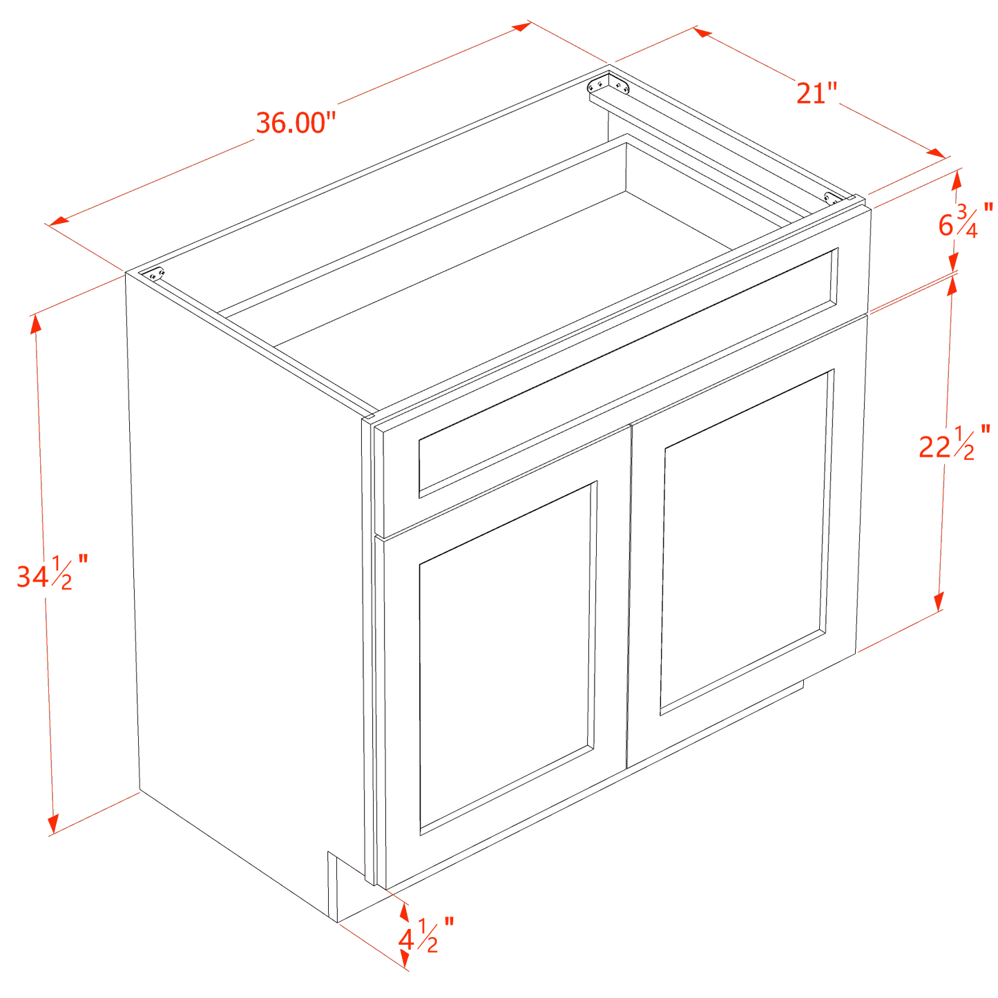 HB-VB3621: Indigo Blue Shaker 36"W x 34-1/2"H x 21"D 2 Doors & 1 Drawer Double Door Vanity Base Cabinets