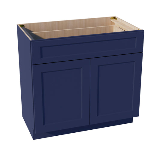 HB-VB3621: Indigo Blue Shaker 36"W x 34-1/2"H x 21"D 2 Doors & 1 Drawer Double Door Vanity Base Cabinets