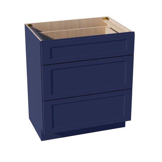 HB-VDB3021: Indigo Blue Shaker 30"W x 34-1/2"H x 21"D  3 Drawers Vanity Base Cabinets