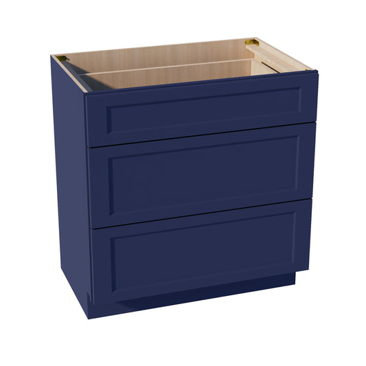 HB-VDB3321: Indigo Blue Shaker 33"W x 34-1/2"H x 21"D  3 Drawers Vanity Base Cabinets