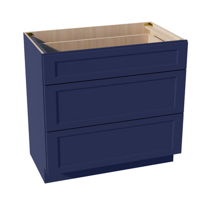 HB-VDB3621: Indigo Blue Shaker 36"W x 34-1/2"H x 21"D  3 Drawers Vanity Base Cabinets