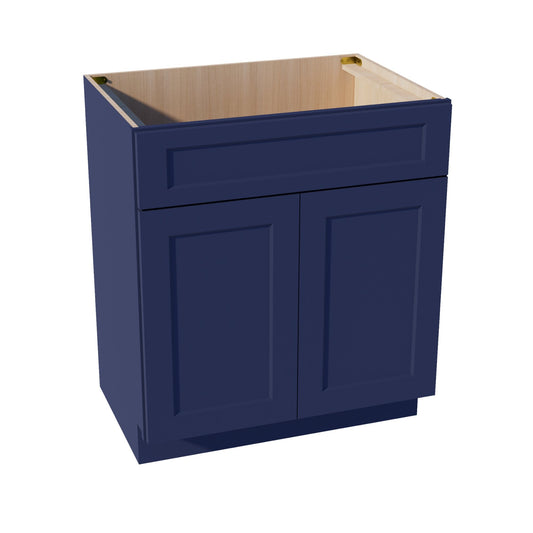 HB-VSB3021: Indigo Blue Shaker 30"W x 34-1/2"H x 21"D 2 Doors & 1 False Drawer Vanity Sink Base Cabinets