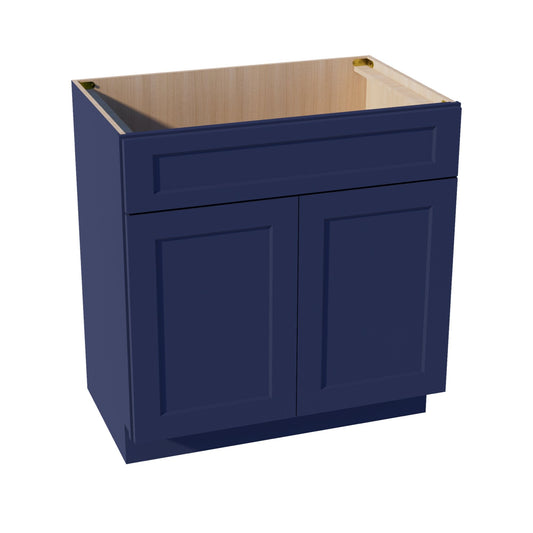 HB-VSB3321: Indigo Blue Shaker 33"W x 34-1/2"H x 21"D 2 Doors & 1 False Drawer Vanity Sink Base Cabinets