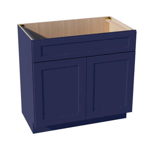 HB-VSB3621: Indigo Blue Shaker 36"W x 34-1/2"H x 21"D 2 Doors & 1 False Drawer Vanity Sink Base Cabinets