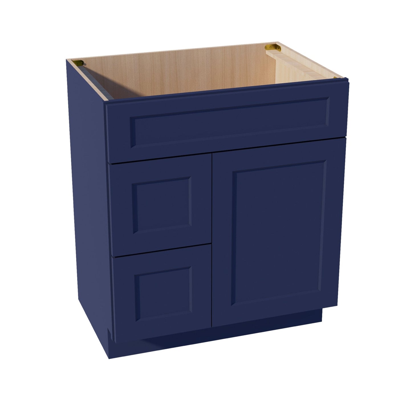 HB-VSD3021L: Indigo Blue Shaker 30"W x 34-1/2"H x 21"D 1 Door & 2 Left Drawers Offset Vanity Sink Base Cabinets