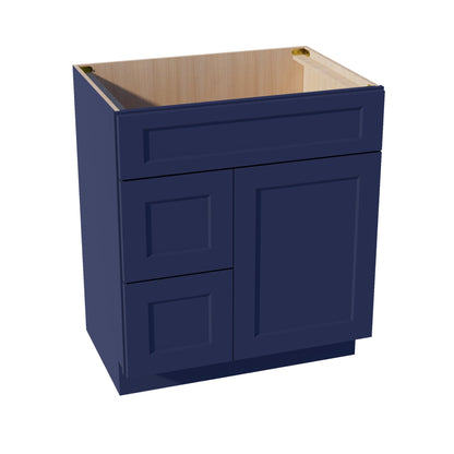 HB-VSD3021L: Indigo Blue Shaker 30"W x 34-1/2"H x 21"D 1 Door & 2 Left Drawers Offset Vanity Sink Base Cabinets