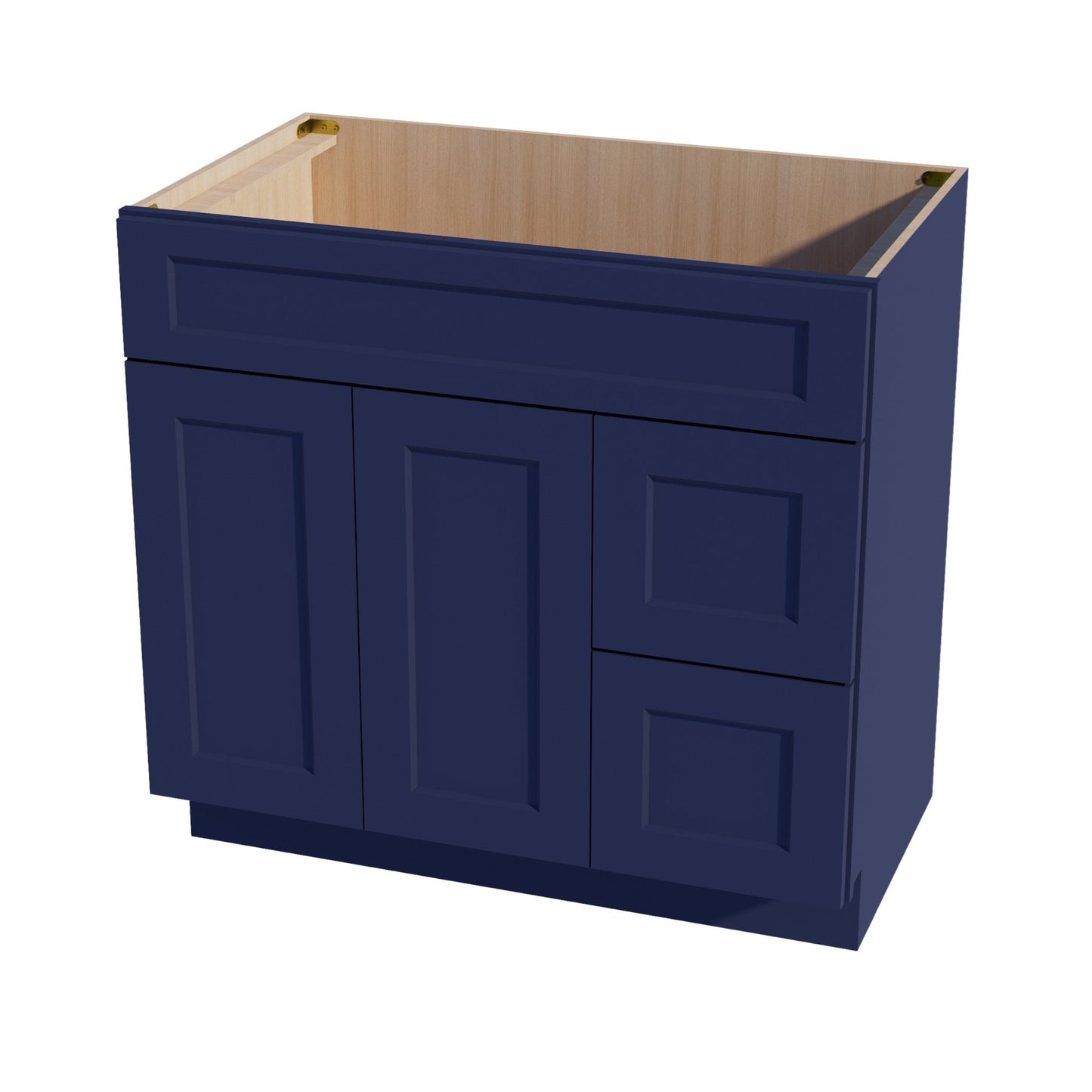 HB-VSD3621R: Indigo Blue Shaker 36"W x 34-1/2"H x 21"D 2 Doors & 2 Right Drawers Offset Vanity Sink Base Cabinets