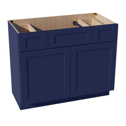 HB-VSD4221: Indigo Blue Shaker  42"W x 34-1/2"H x 21"D 2 Doors, 2 Drawers & 1 False Drawer Centered Vanity Sink Base Cabinets