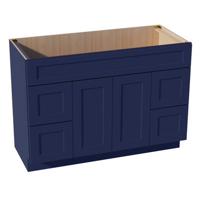 HB-VSD4821: Indigo Blue Shaker 48"W x 34-1/2"H x 21"D 2 Doors, 4 Drawers & 1 False Drawer Centered Vanity Sink Base Cabinets