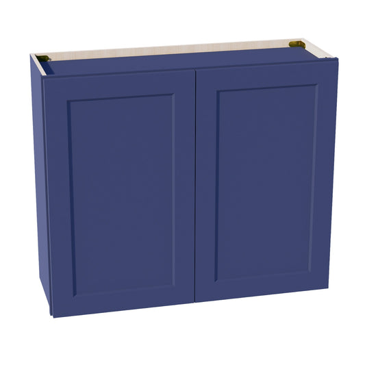 HB-W3630: Indigo Blue Shaker 36"W x 30"H 2 Doors & 2 Shelves Standard Wall Cabinet