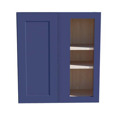 HB-WBC2730: Indigo Blue Shaker 27"W x 30"H 1 Door & 2 Shelves Wall Blind Corner Cabinets