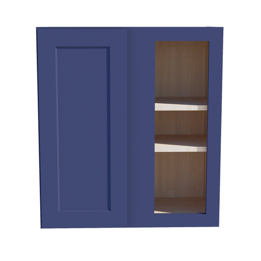 HB-WBC2730: Indigo Blue Shaker 27"W x 30"H 1 Door & 2 Shelves Wall Blind Corner Cabinets