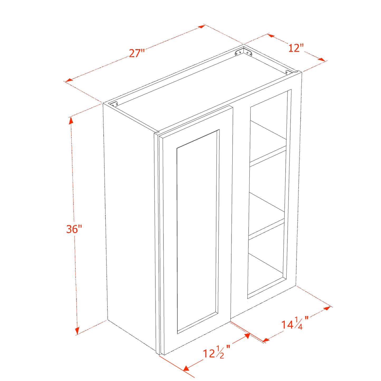 HB-WBC2736: Indigo Blue Shaker 27"W x 36"H 1 Door & 2 Shelves Wall Blind Corner Cabinets