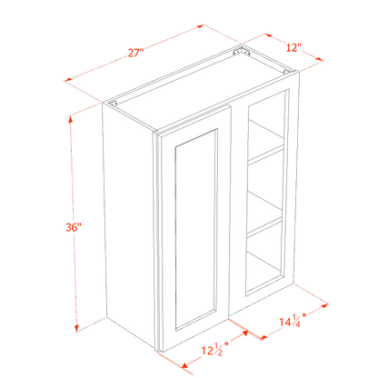 HB-WBC2736: Indigo Blue Shaker 27"W x 36"H 1 Door & 2 Shelves Wall Blind Corner Cabinets