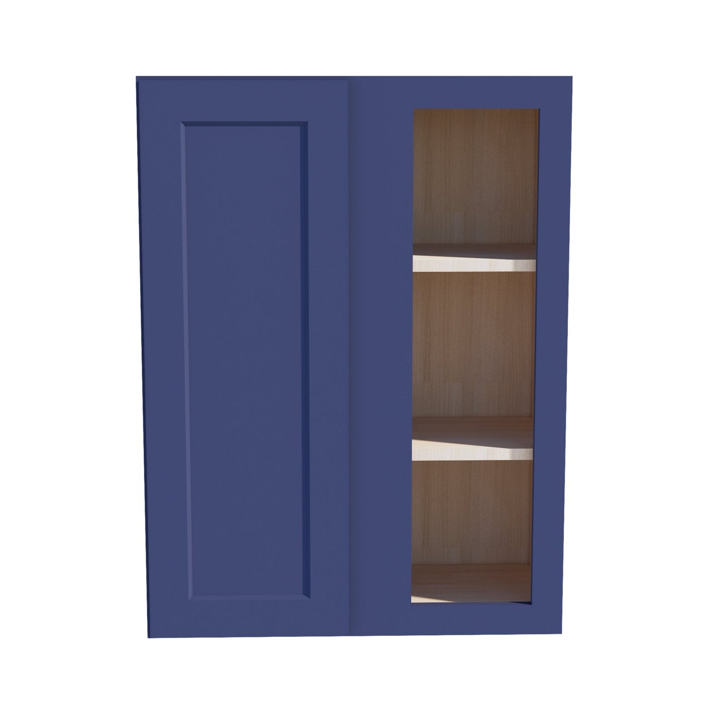 HB-WBC2736: Indigo Blue Shaker 27"W x 36"H 1 Door & 2 Shelves Wall Blind Corner Cabinets