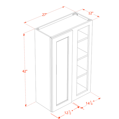 HB-WBC2742: Indigo Blue Shaker 27"W x 42"H 1 Door & 2 Shelves Wall Blind Corner Cabinets