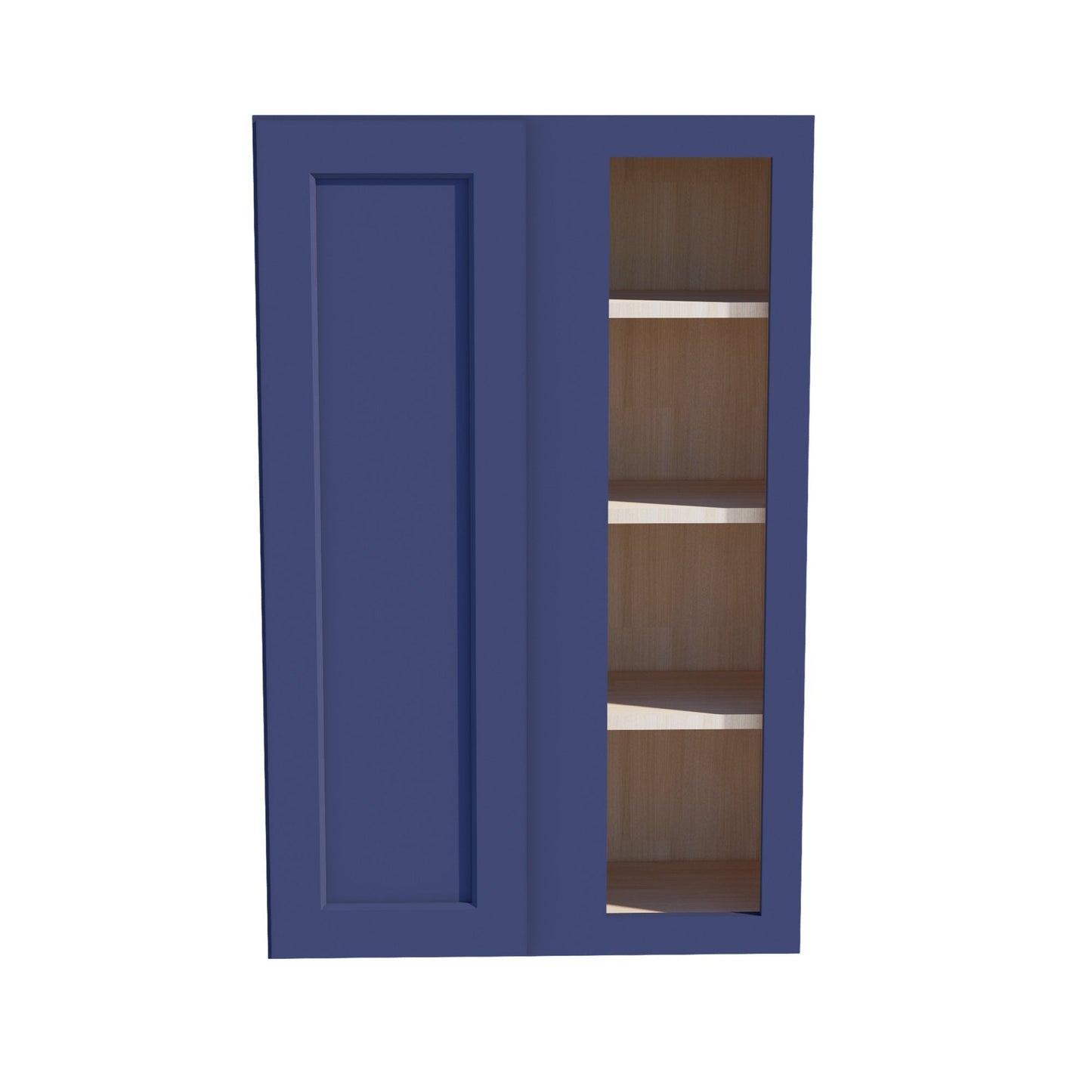 HB-WBC2742: Indigo Blue Shaker 27"W x 42"H 1 Door & 2 Shelves Wall Blind Corner Cabinets