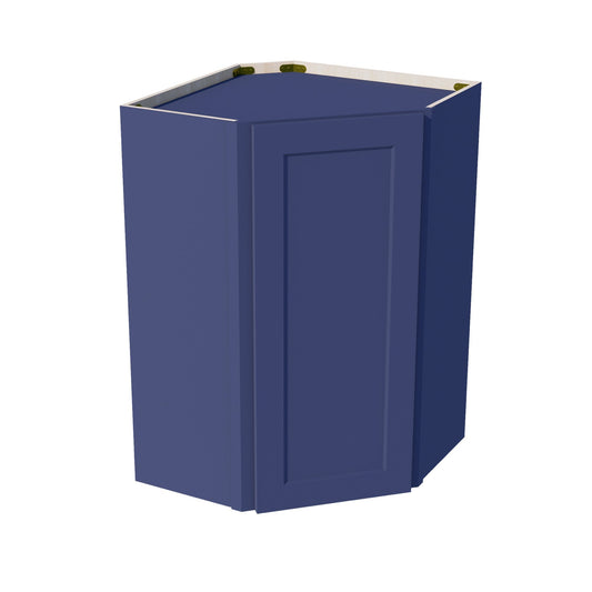 HB-WDC2436: Indigo Blue Shaker 24"W x 36"H 1 Door & 2 Shelves Diagonal Wall Corner Cabinet