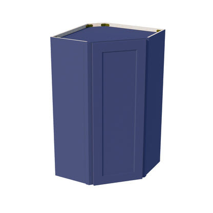 HB-WDC2442: Indigo Blue Shaker 24"W x 42"H 1 Door & 2 Shelves Diagonal Wall Corner Cabinet