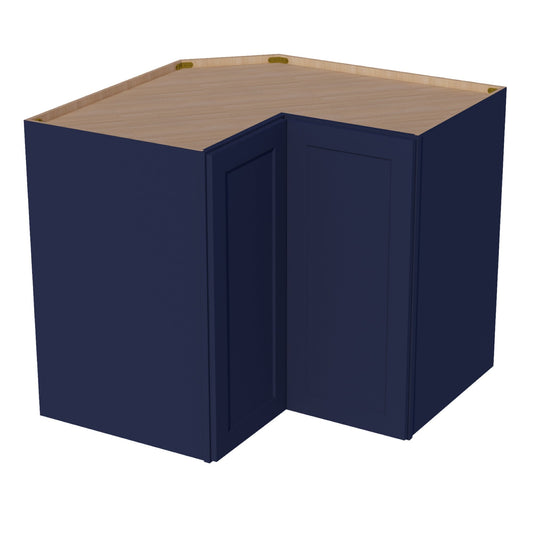 HB-WPC2436: Indigo Blue Shaker 24"W x 36"H 1 Door & 2 Shelves Pie Cut Wall Corner Cabinet