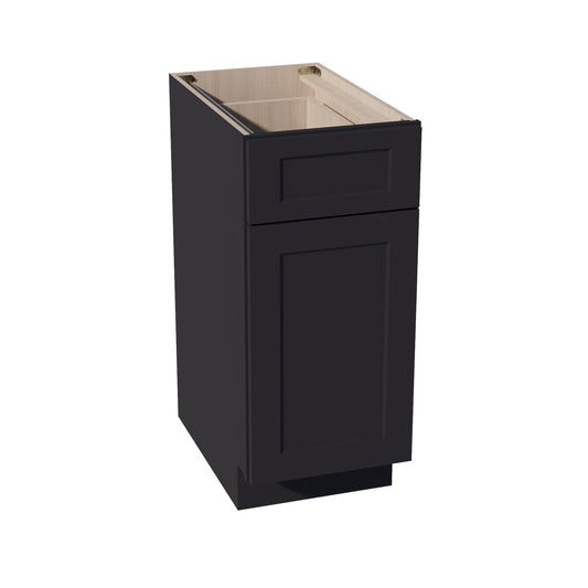 HE-B15: Ebony Black Shaker 15" 1 Drawer 1 Door Standard Base Cabinet