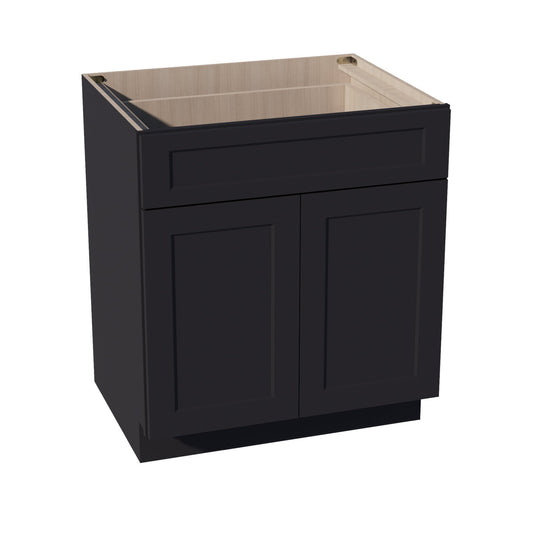 HE-B30: Ebony Black Shaker 30" 1 Drawer 2 Door Standard Base Cabinet