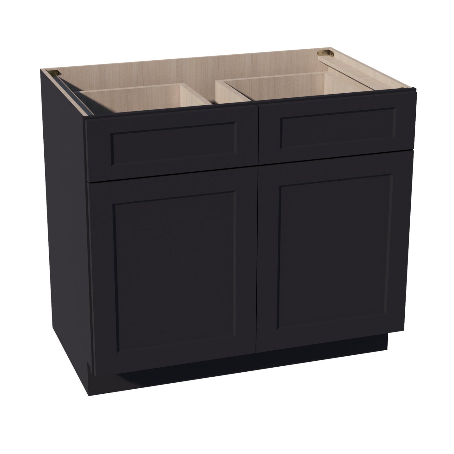 HE-B39: Ebony Black Shaker 39" 2 Drawers 2 Doors Standard Base Cabinet