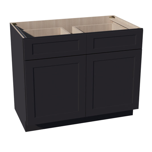 HE-B42: Ebony Black Shaker 42" 2 Drawers 2 Doors Standard Base Cabinet