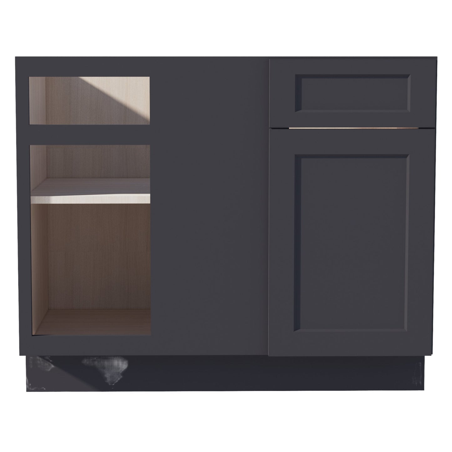 HE-BBC42/45: Ebony Black Shaker 42" 1 Door - 1 Drawer Blind Corner Base Cabinets