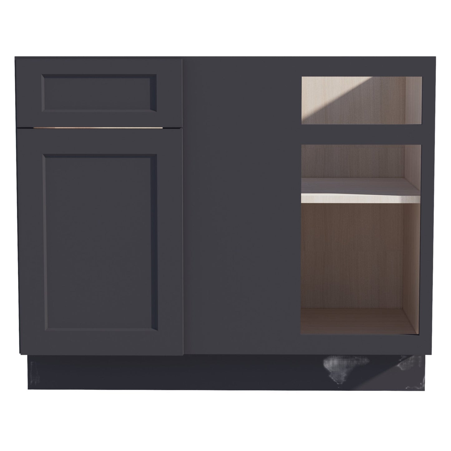 HE-BBC42/45: Ebony Black Shaker 42" 1 Door - 1 Drawer Blind Corner Base Cabinets