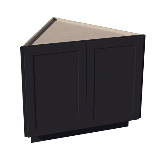 HE-BEC24: Ebony Black Shaker 24" 2 Full Height Door Angled End Base Cabinets